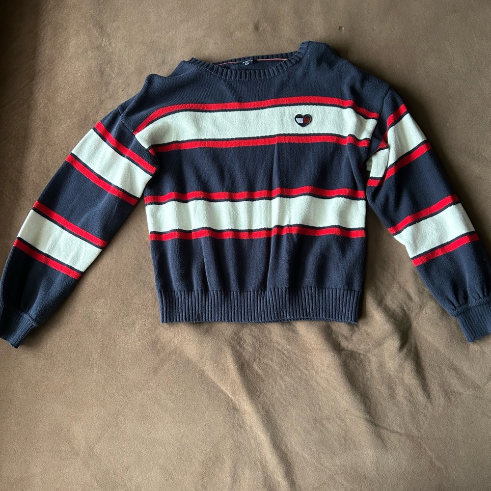 Girls Navy Striped Sweater with Heart Patch